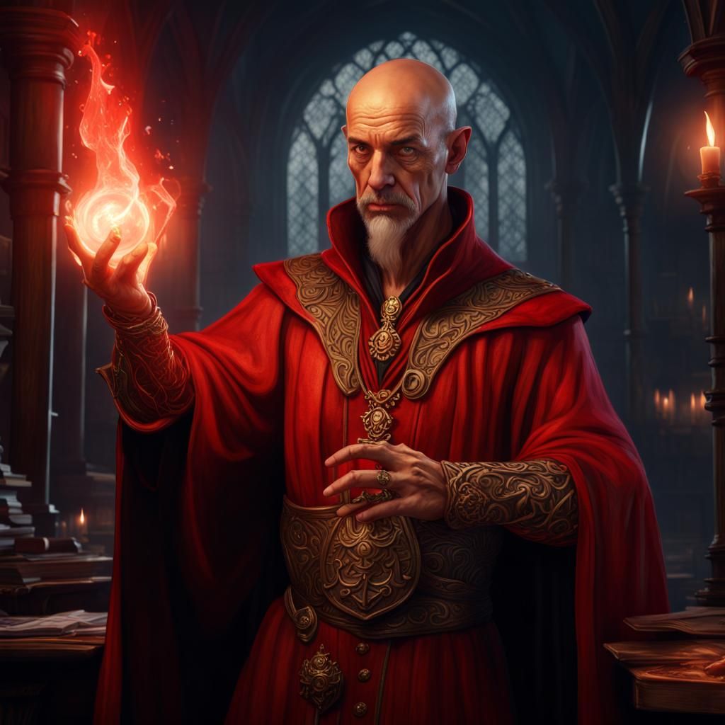 Bald Wizard Casting Spell in Ravenloft: Dungeons and Dragons