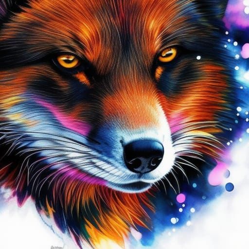 Ink Fox with Dripping Ink Splash Art