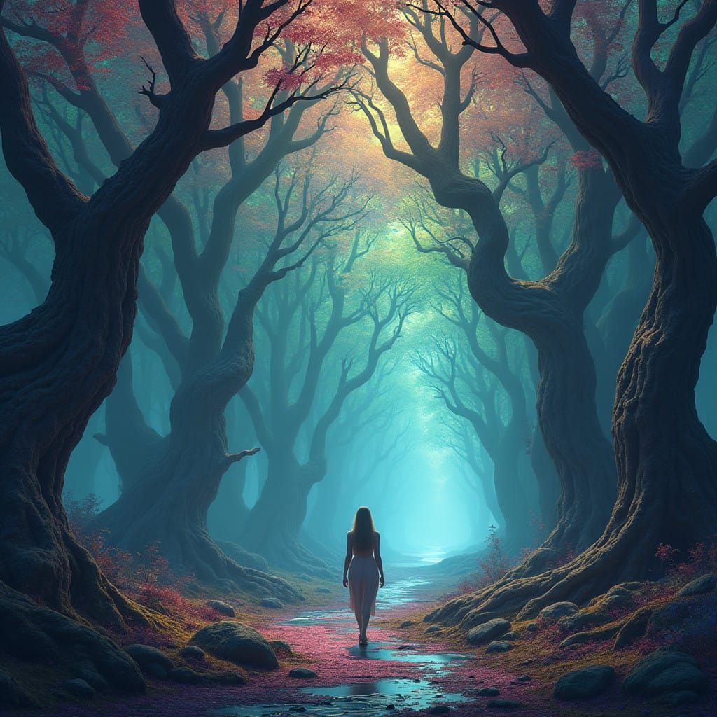 Lost Explorer in a Dreamlike Labyrinthine Realm