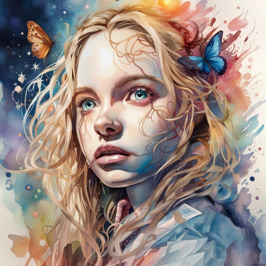 Hyperrealistic Alice in Wonderland: Ethereal Watercolor