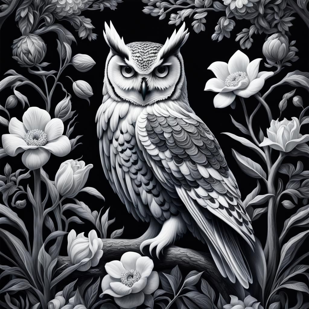 Hyperdetailed Owl in Black and White