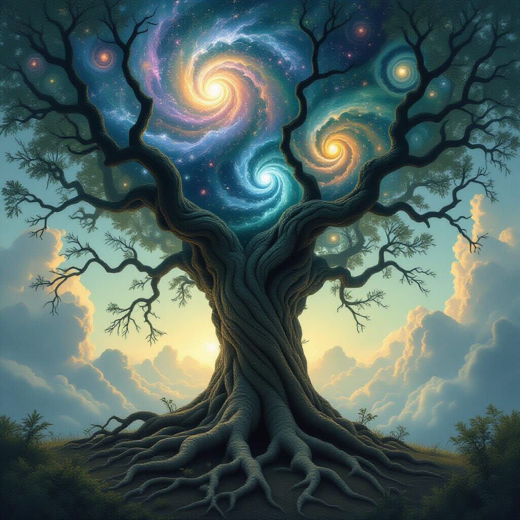 Ancient Cosmic Tree in Swirling Galaxies