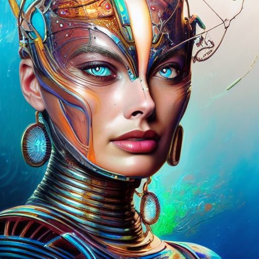 Cybernetic Atlantean Cyborg in Cyberpunk Armor