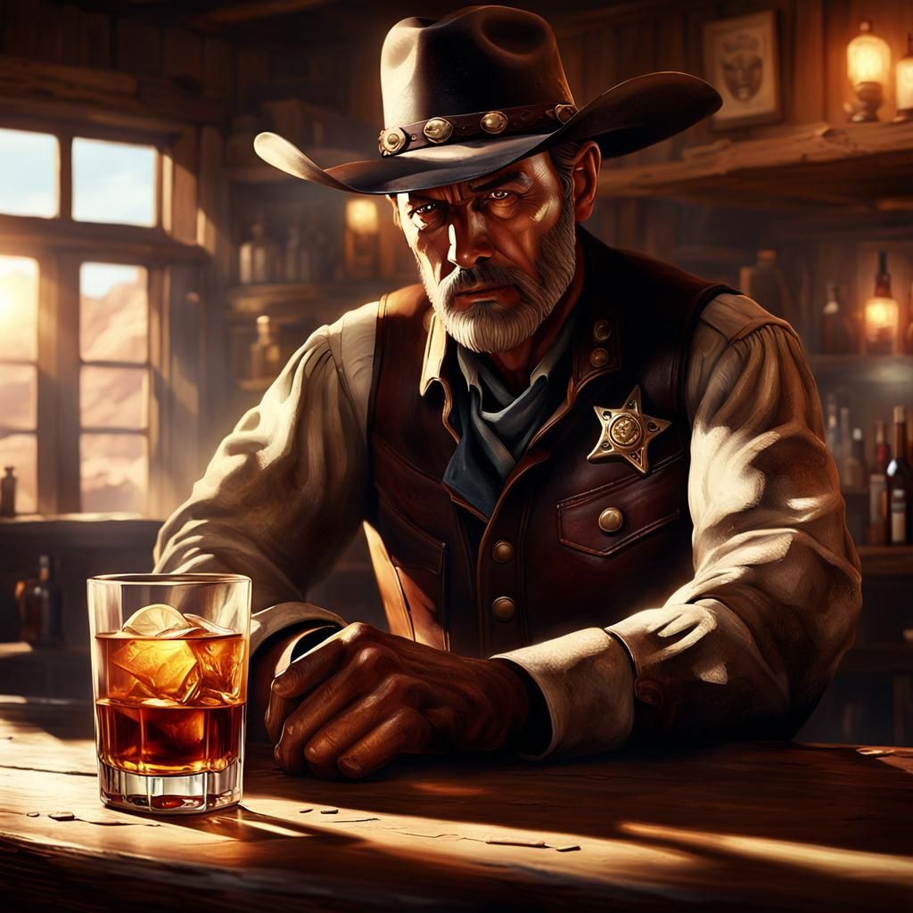 Cowboy Gunslinger in Western Saloon: Cinematic Portrait