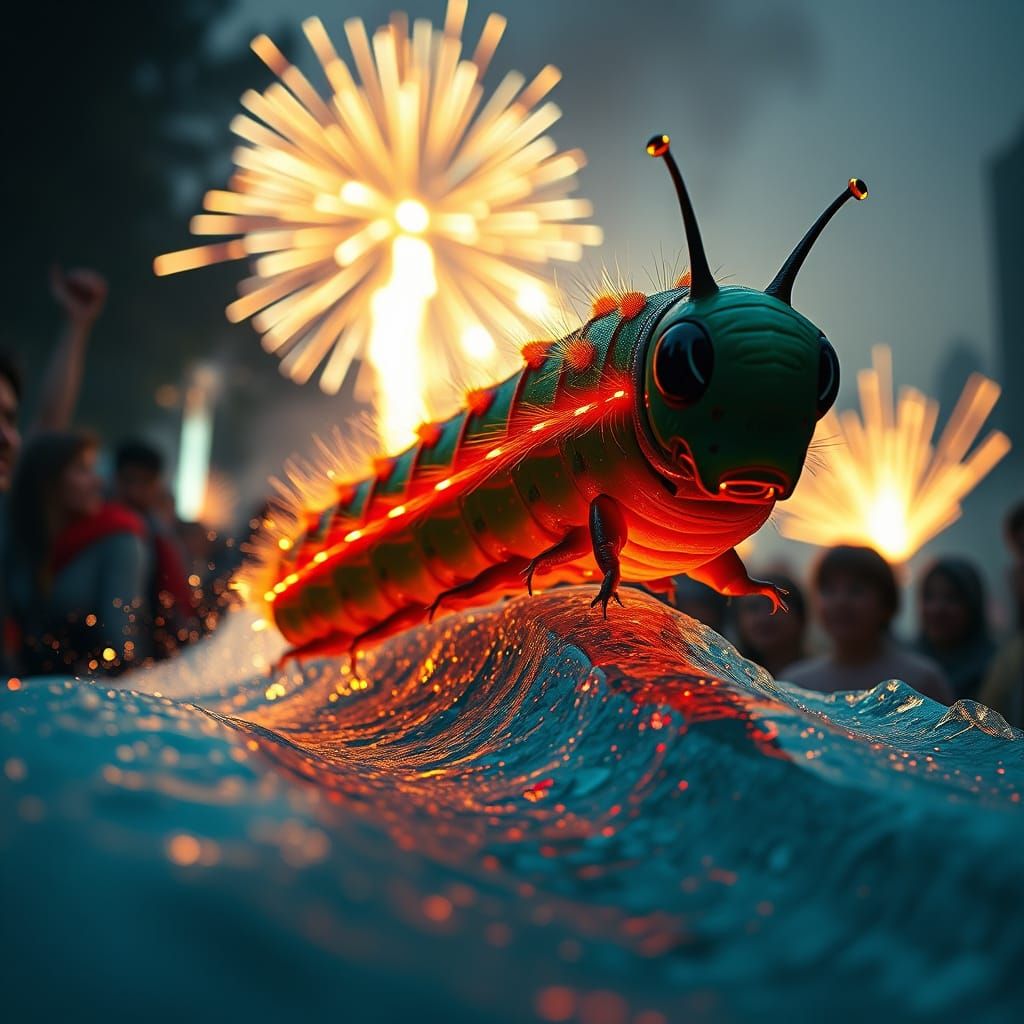 Ecstatic Caterpillar Surfing Code Wave in Cinematic Style