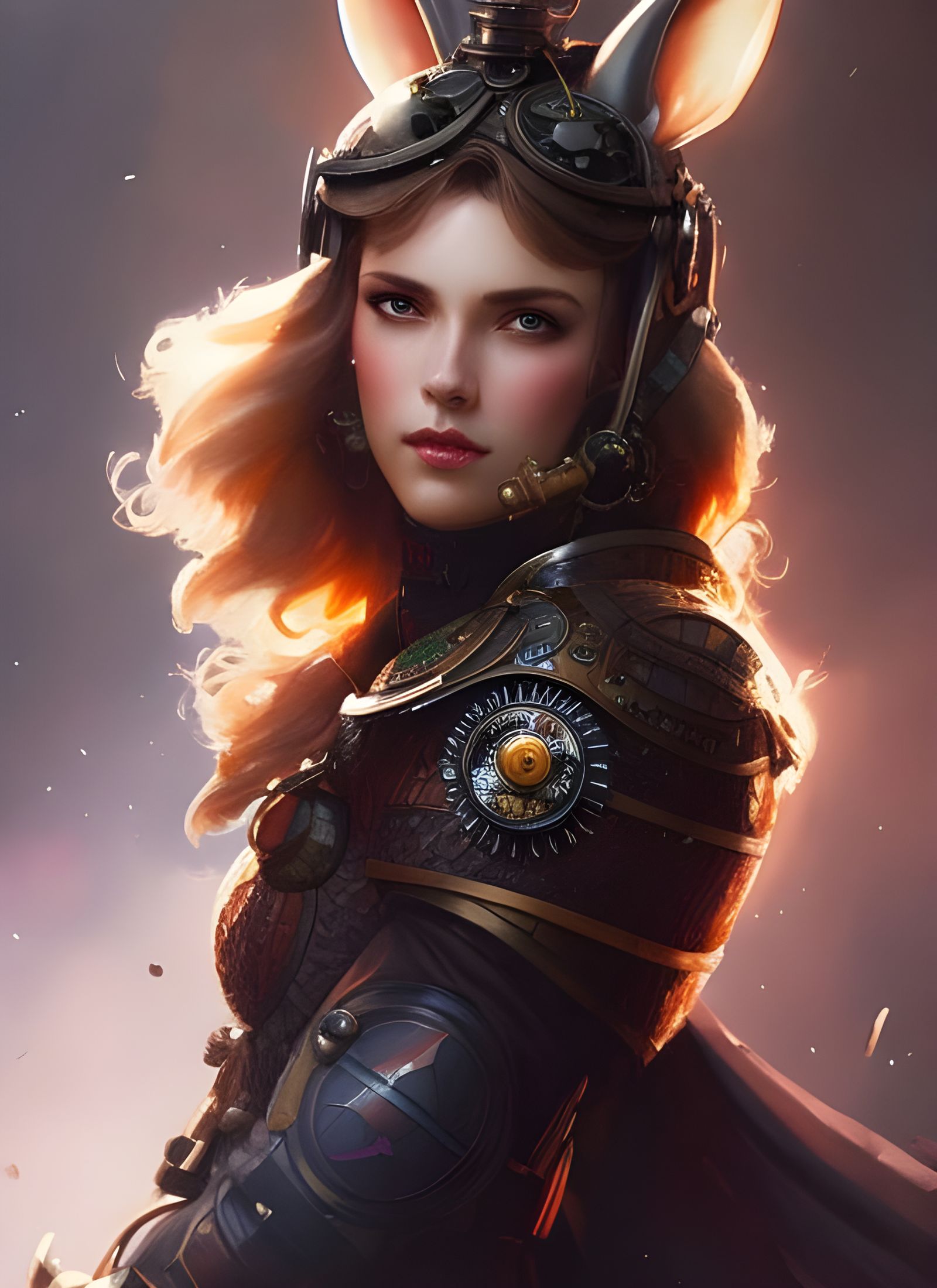 Steampunk Rabbit Knight Portrait in Watercolor