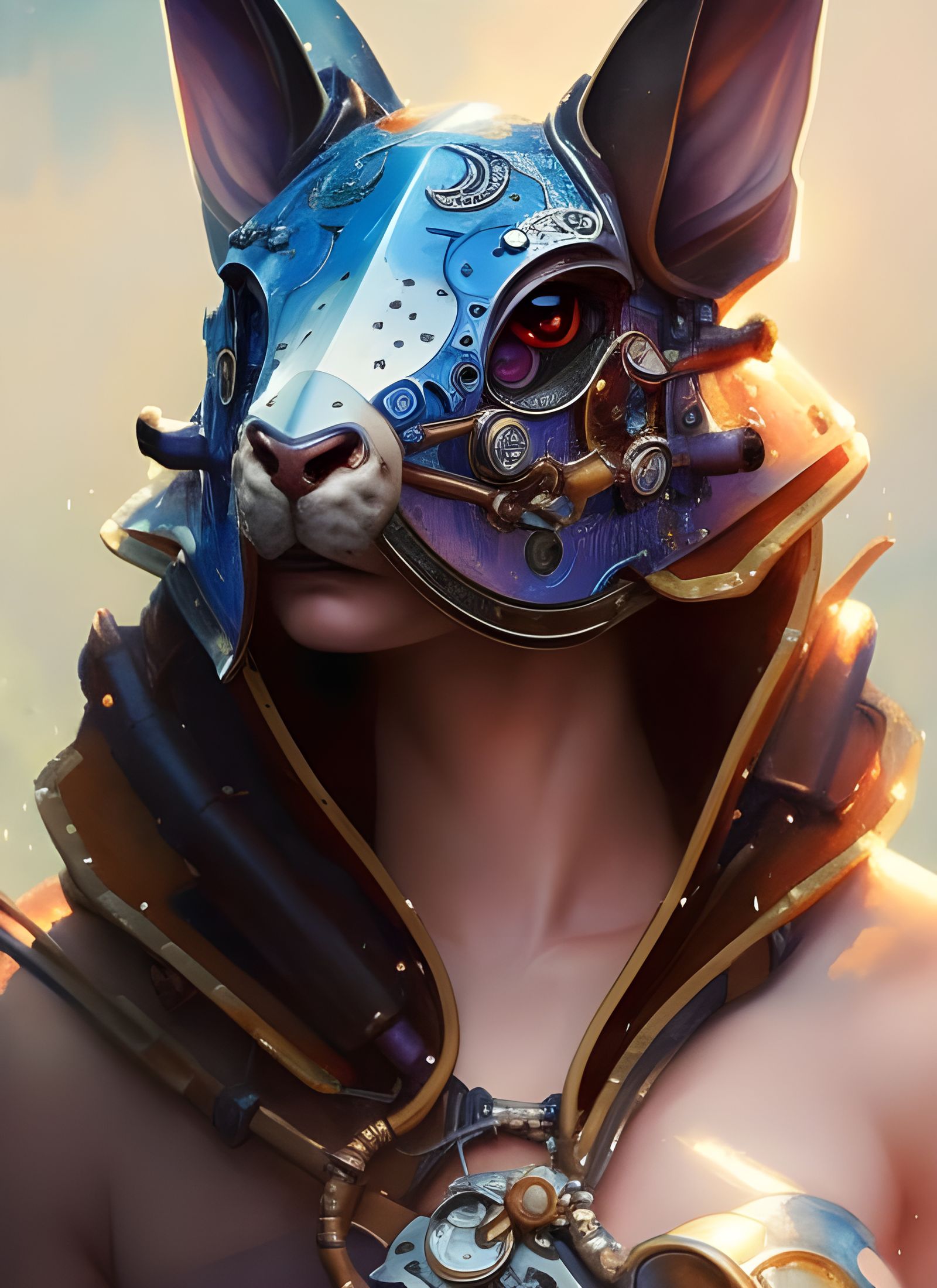 Steampunk Rabbit Knight Portrait in Watercolor