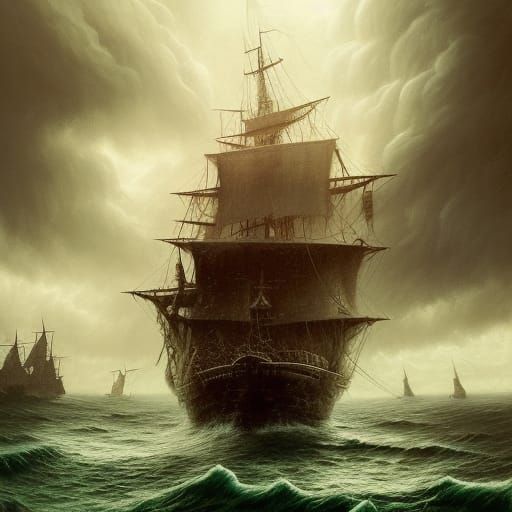 Hyperrealistic Pirate Ship Portrait in Gothic Art Style
