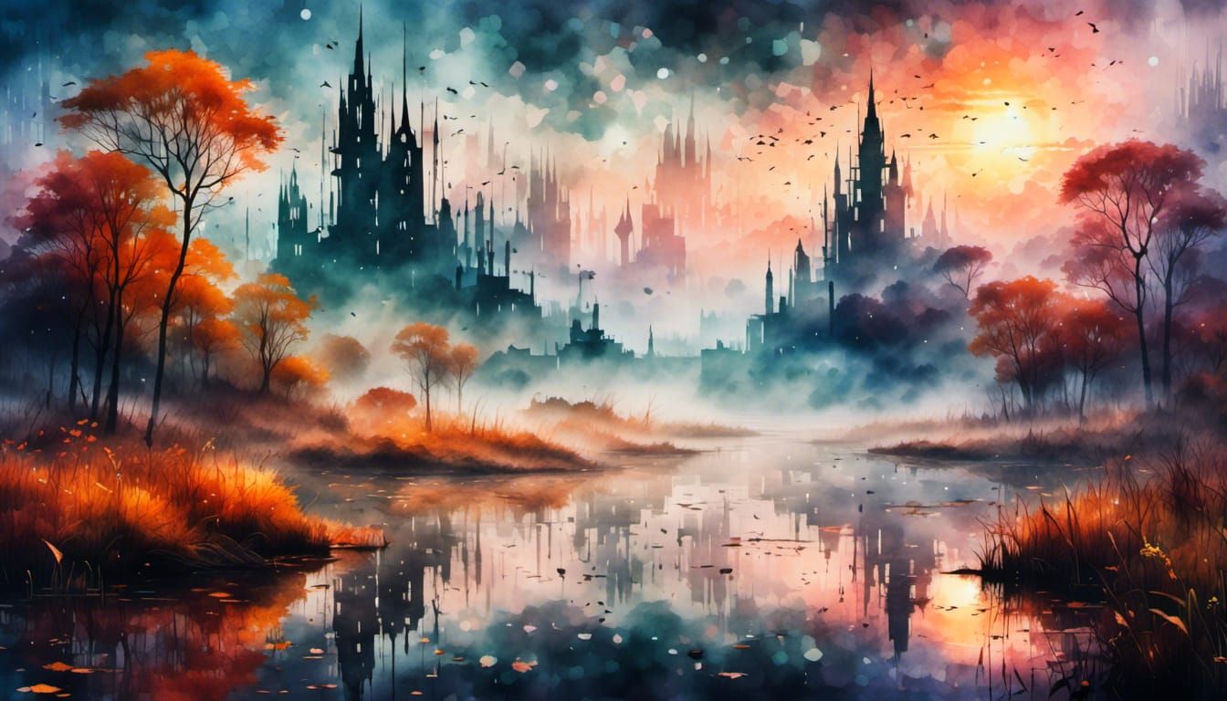 Ethereal Misty Dreamscape in Watercolor Style