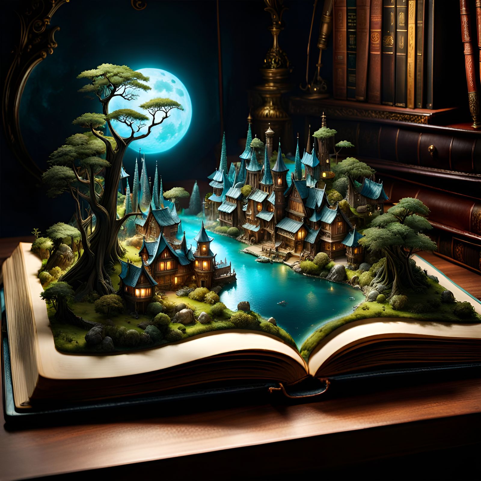 Magical Elven Village in Spellbook Pages