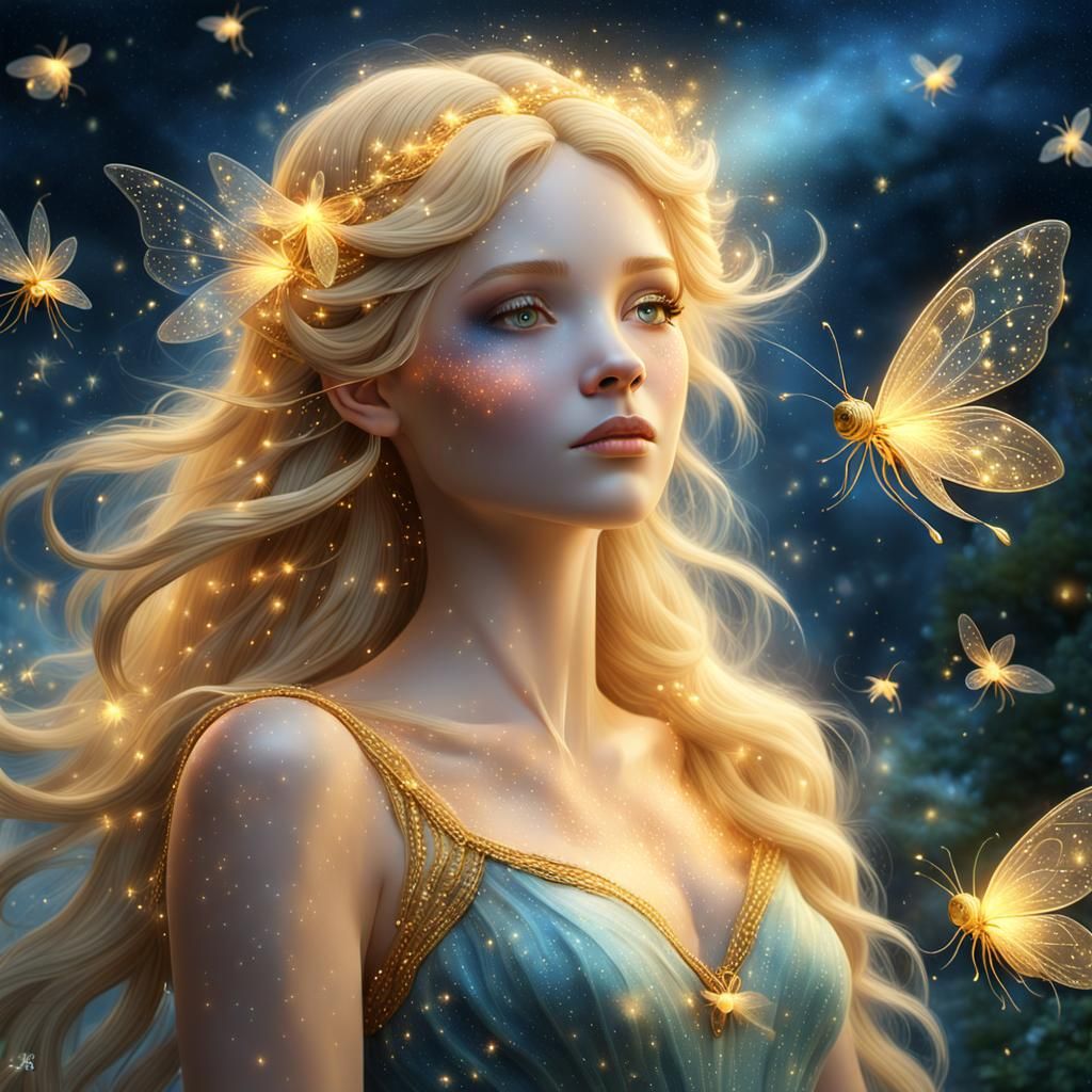 Ethereal Fairy in Luminous Starlight Sky