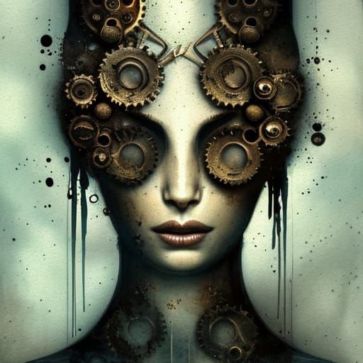 Arcane Portrait with Bronze Gears in Rococo Style