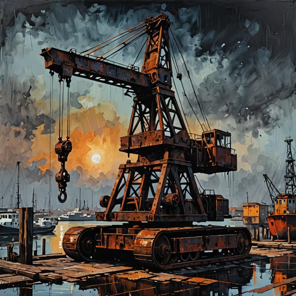 old rusty harbor crane