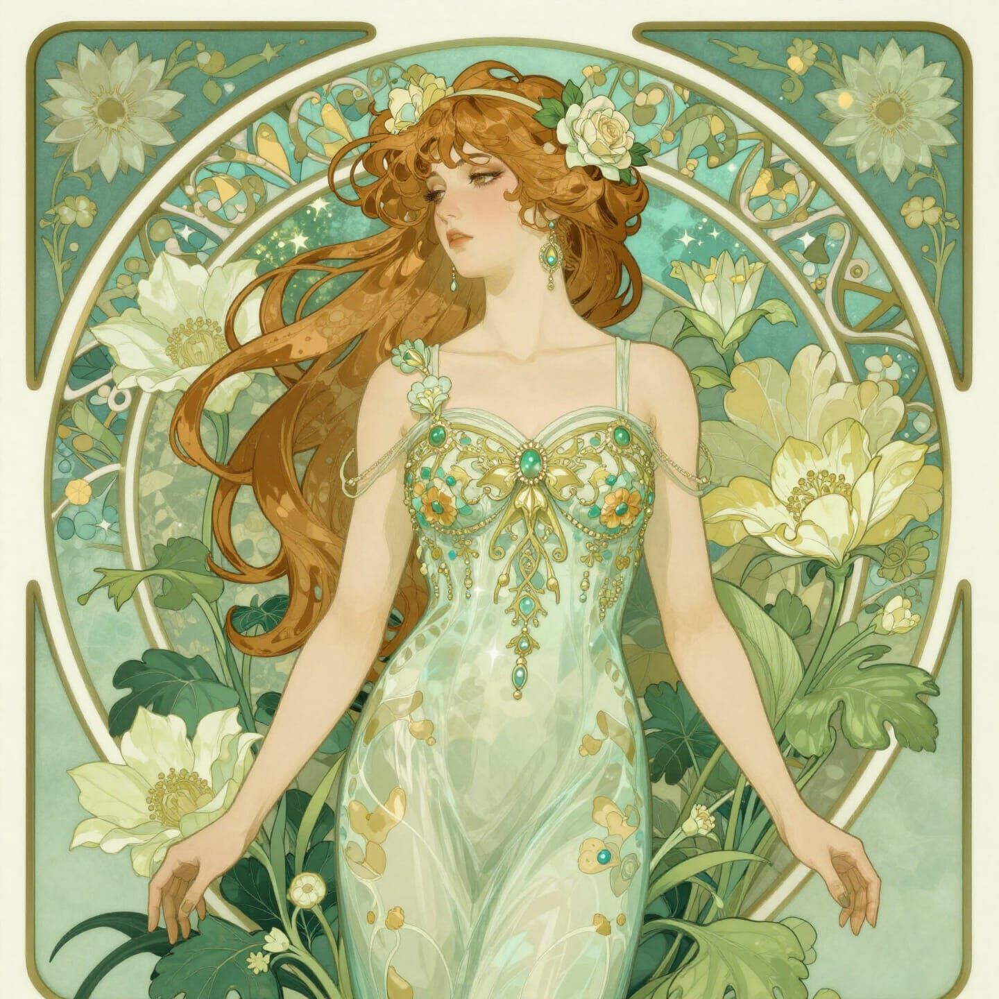 Gorgeous Green Masterpiece in Art Nouveau Style