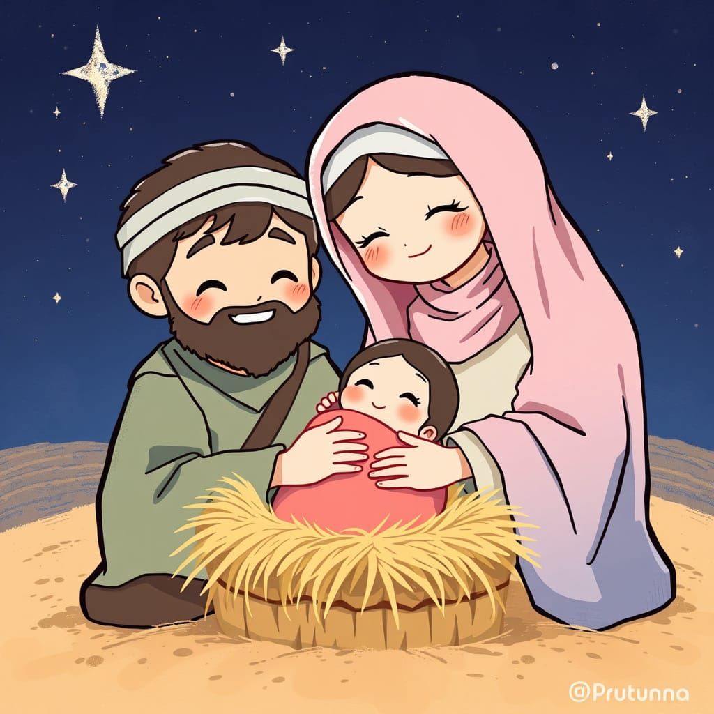 Nativity Scene in Kawaii Anime Chibi Style