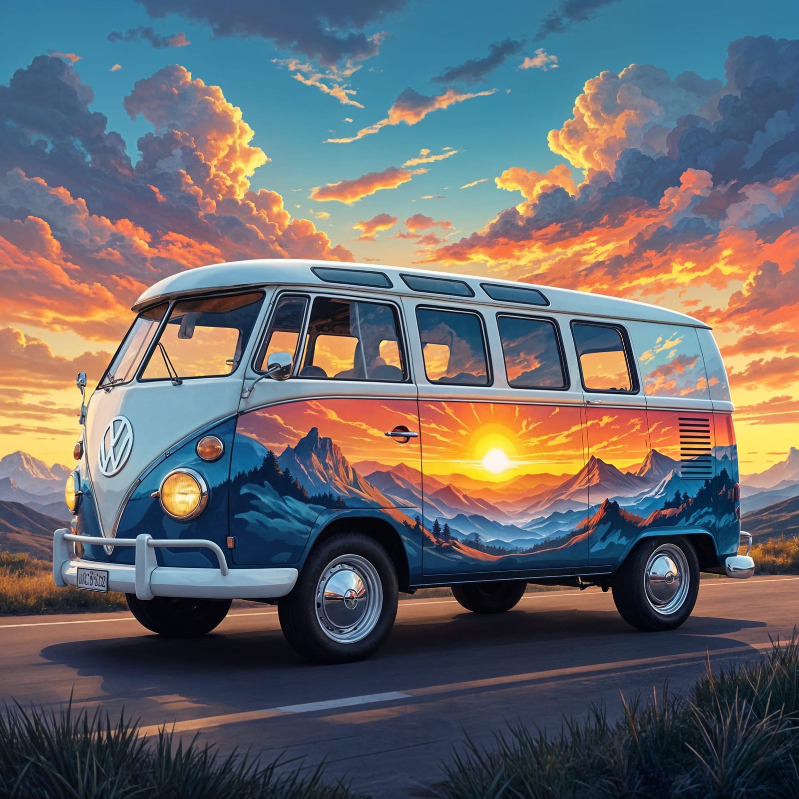 Airbrushed VW Van with Horizon Landscape