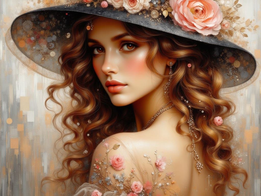 Elegant Woman Portrait in Abstract Romanticism Style