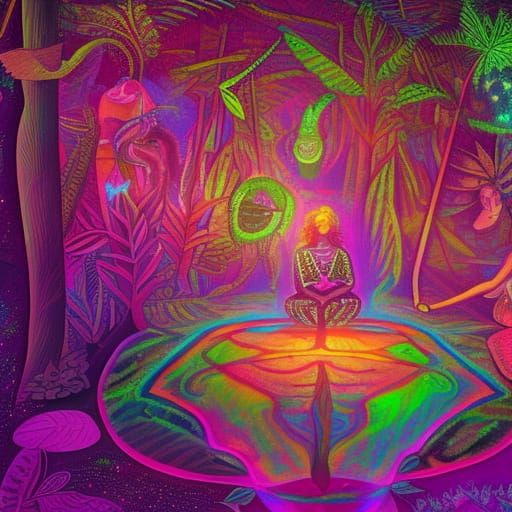 Ayahuasca Visions: Astral Cosmic Jungle Illustration
