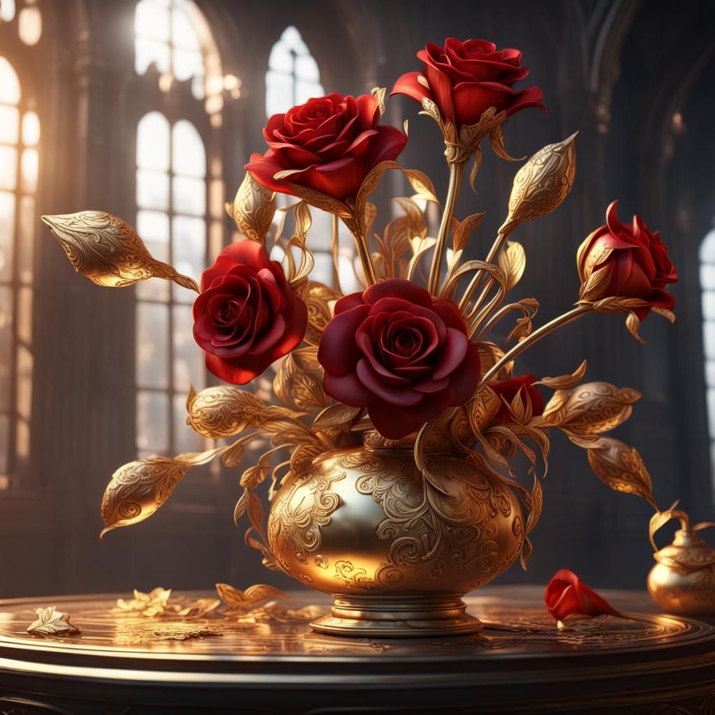 Metallic Flower Bouquet in Golden Hour Lighting