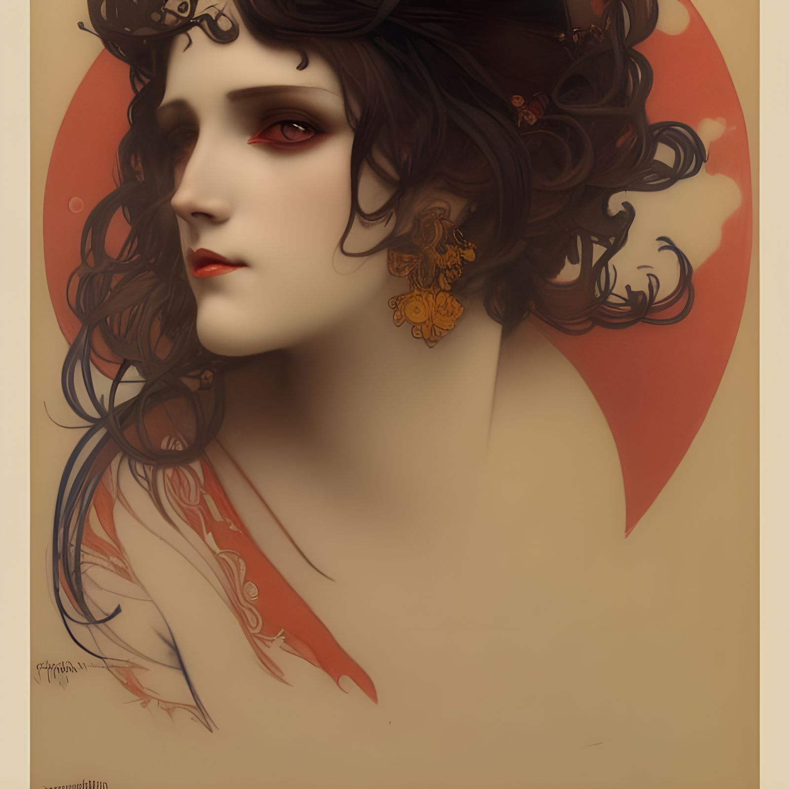 Art Nouveau Vampire Goddess Crayon Portrait