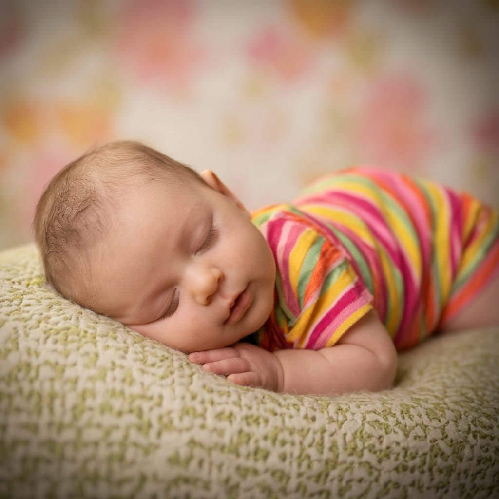 Stunning Baby in Vibrant Stripes Under Warm Golden Light