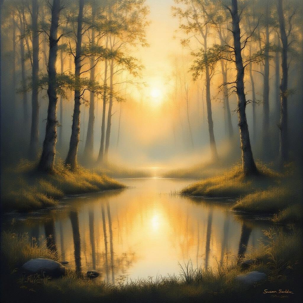 Tranquil Forest Clearing at Sunrise