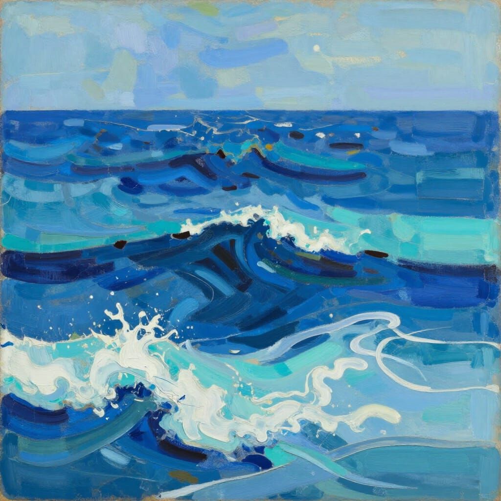 Abstract Ocean Waves with Bold Shapes and Textures