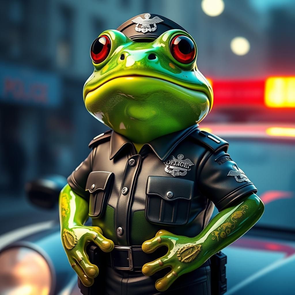 Green Jelly Frog Police Officer Sculpture