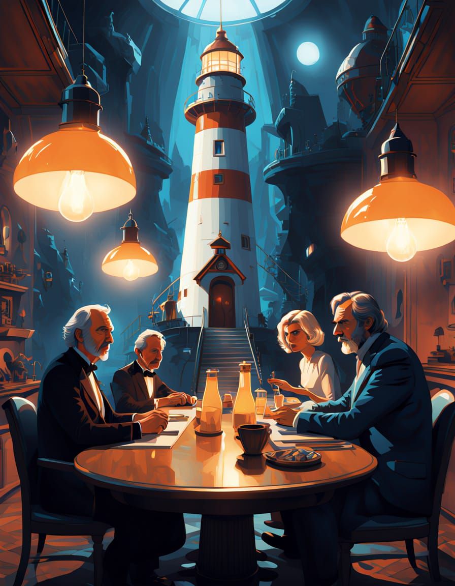 Light Bulb Family Dinner: Whimsical Digital Art