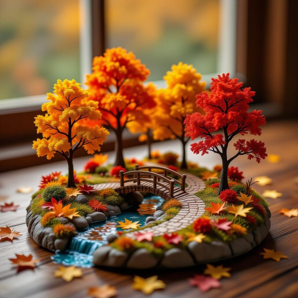 Tiny Autumn Forest Diorama in Macro Photography Style