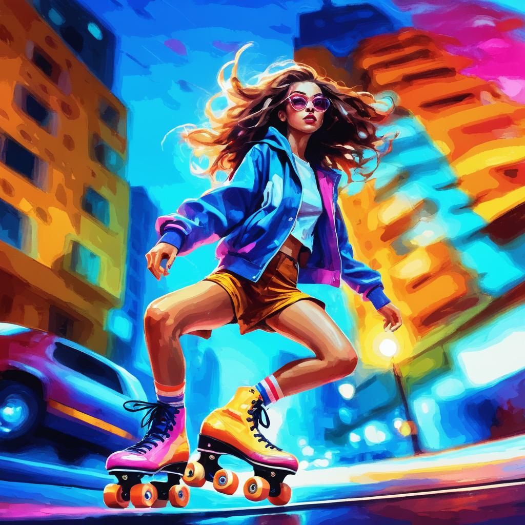 Woman on Roller Skates Speeding at Dusk