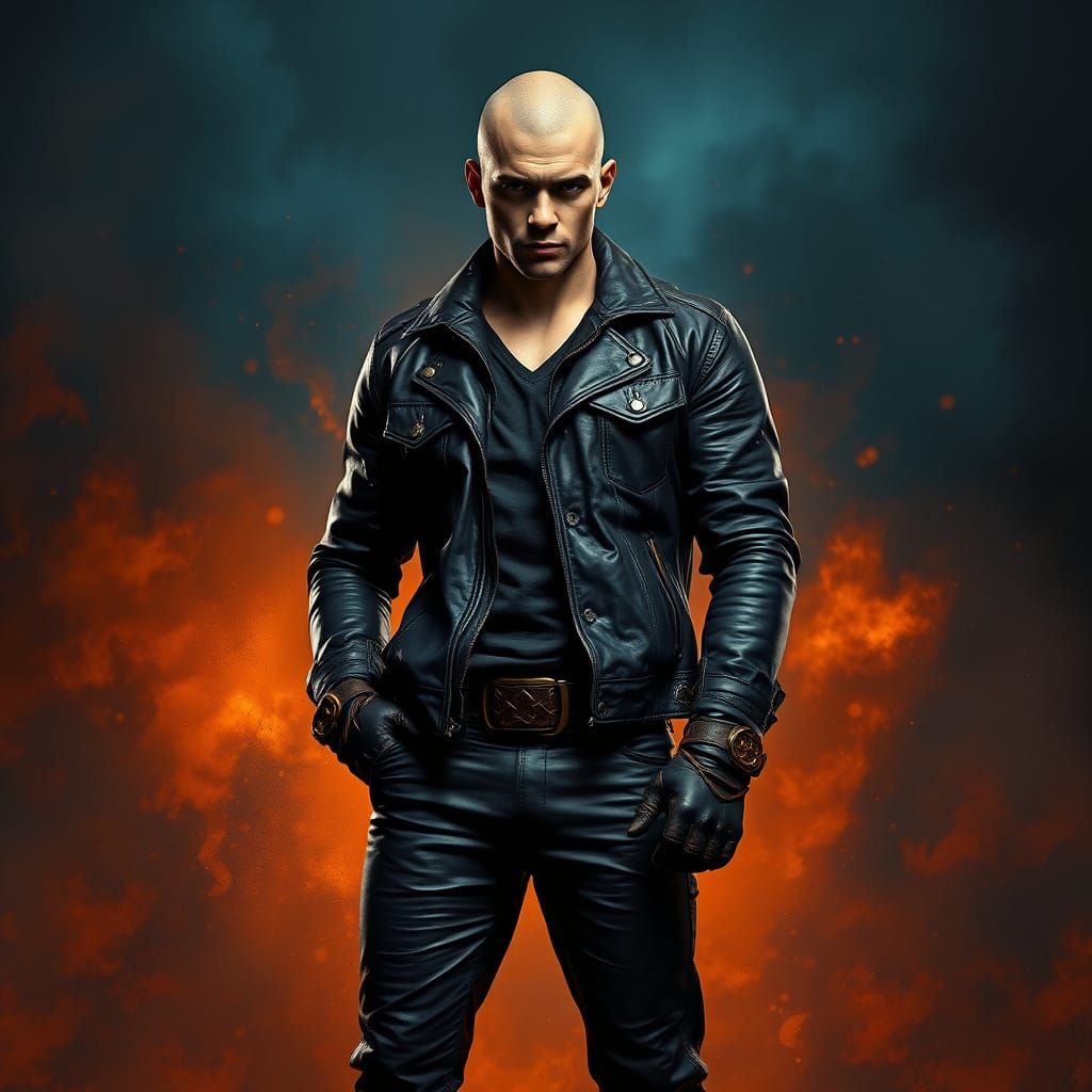 Mystical Leather Biker in Cyberpunk Hues