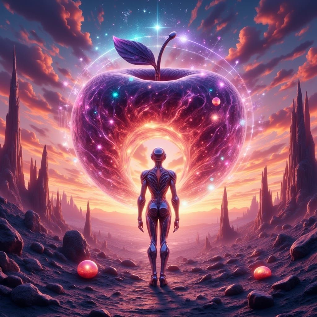 <lora:Crystal Glass Flux:1.0> A lone android stands on a des...