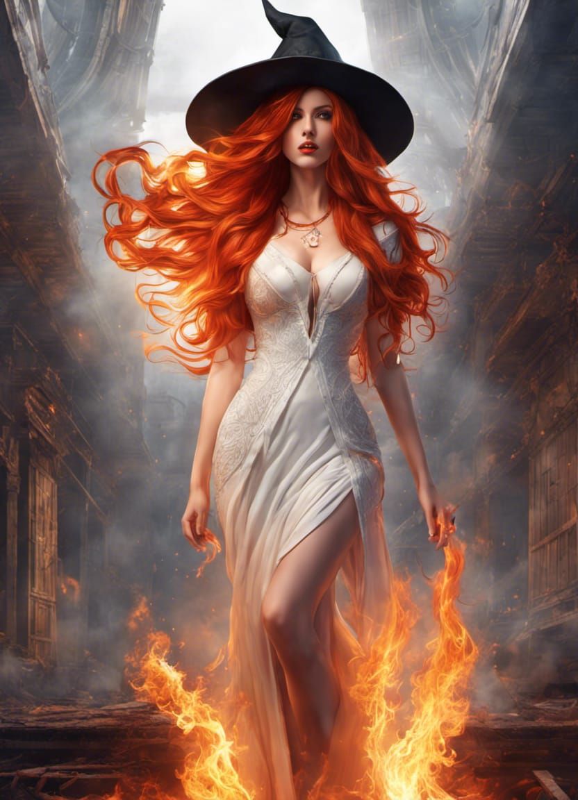 Fiery Witch Burning Down a Building