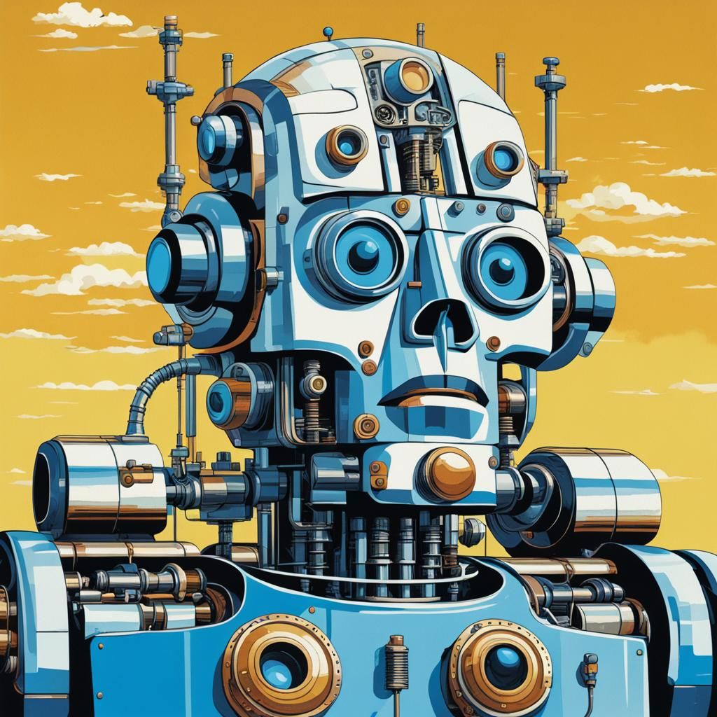 Cyborg Robot in Pop Art Style With Human Eyes