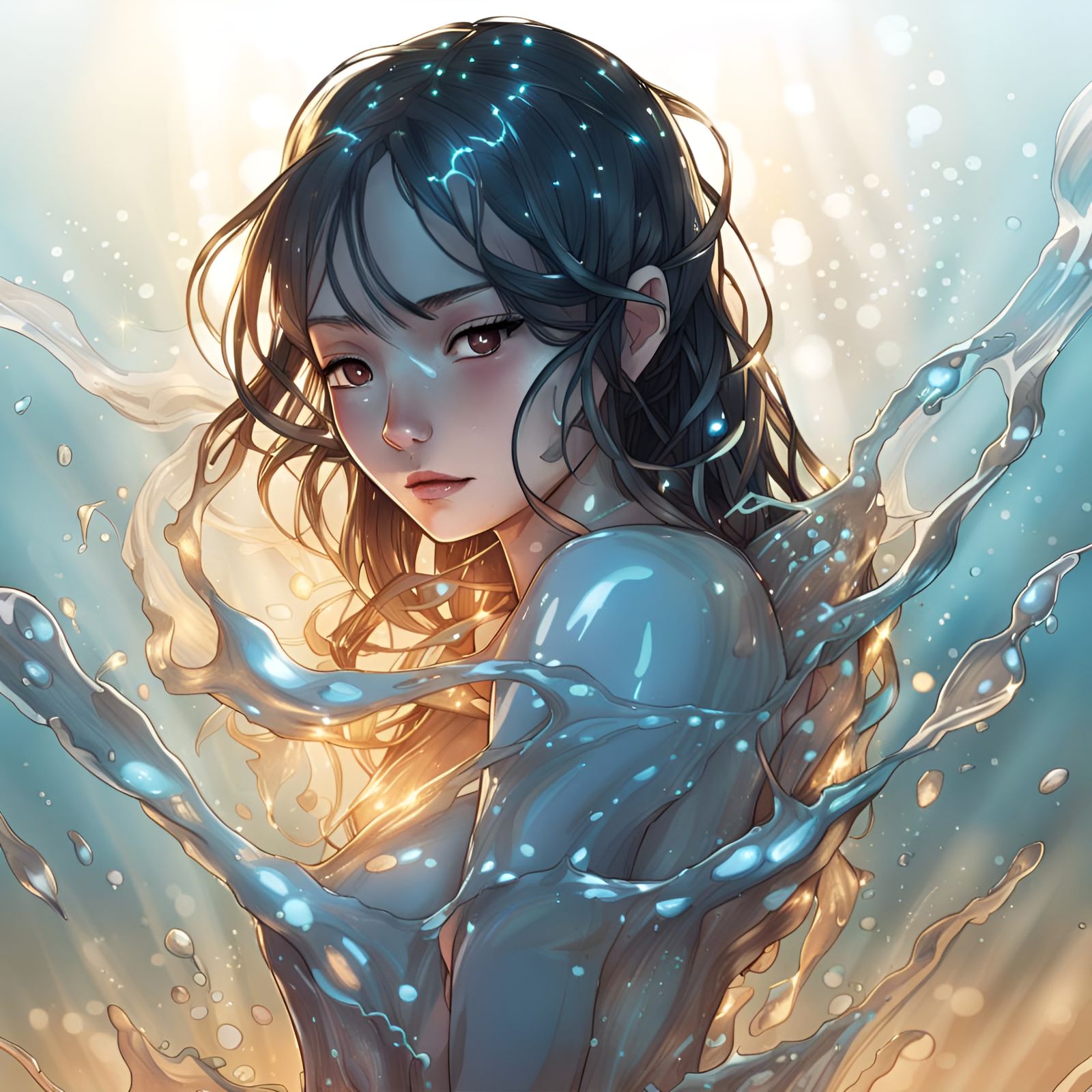 Liquid Water Girl in Manhwa Style
