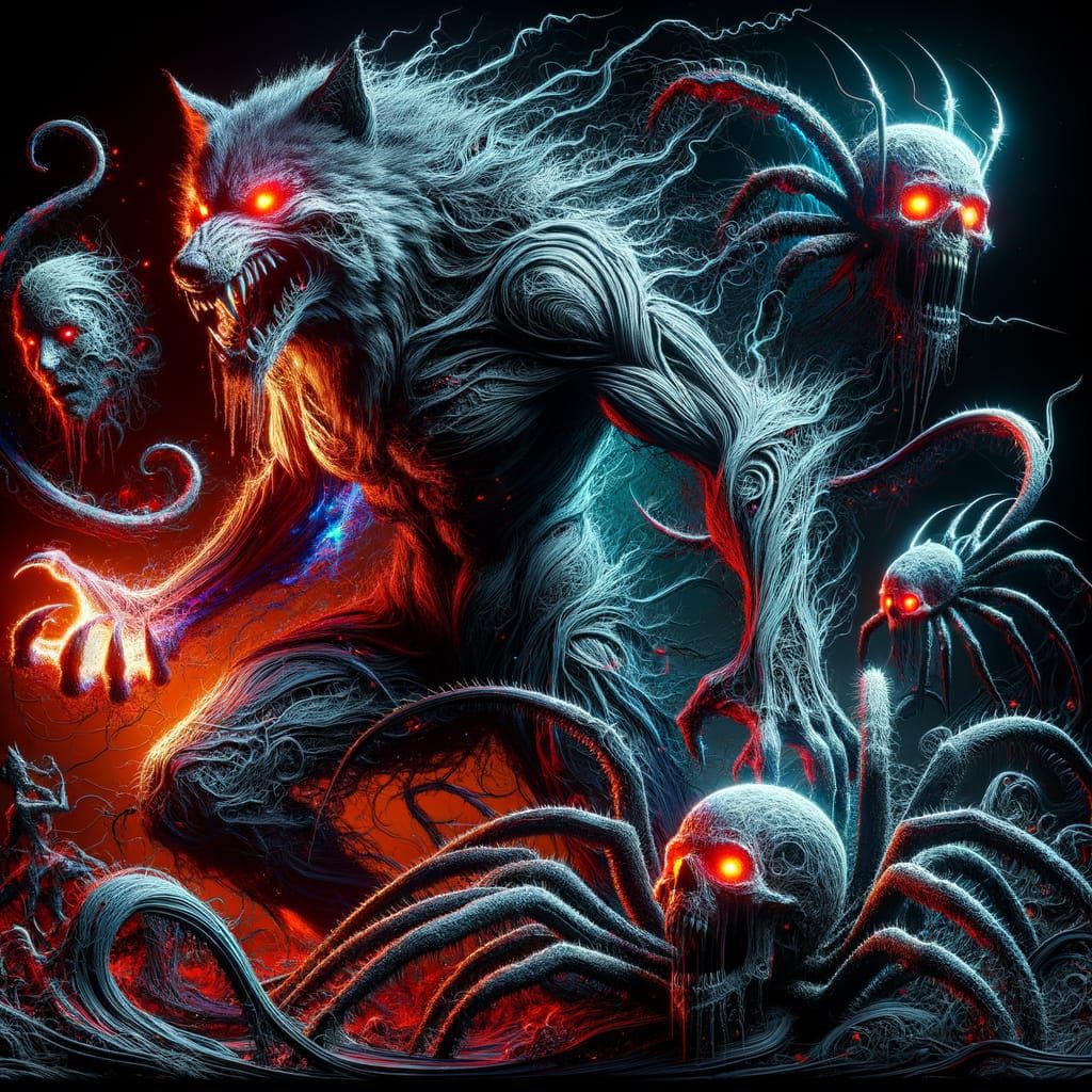 Surreal Wolf Conjured in Hyper-Realistic Horror Scene