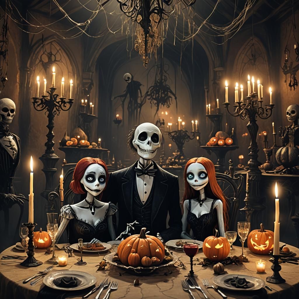 Jack and Sally's Gothic Halloween Dinner, Digital Art