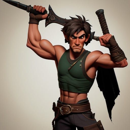 Confident Halfling Warrior in Detailed Comic Book Style