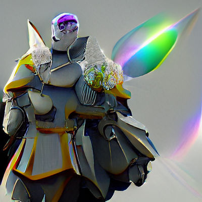 Warforged Warlock with Halo and Kite Shield in Anime Style