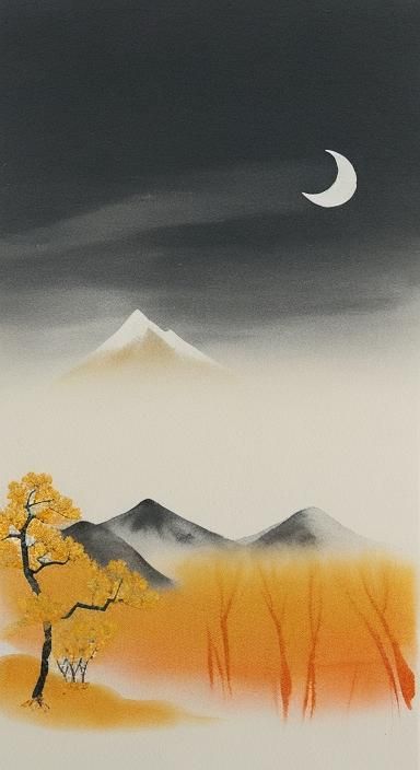 Minimalist Apricot Blossoms in Ink Painting