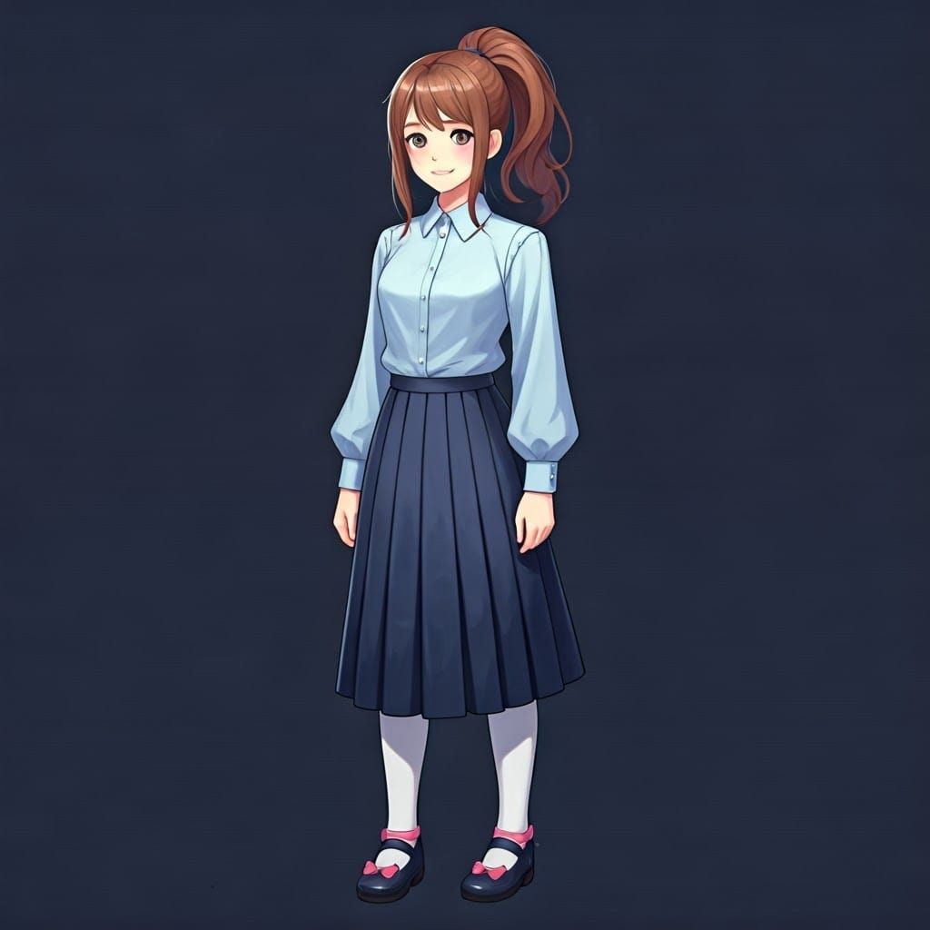 Girl with Ponytail in Digital Painting Style