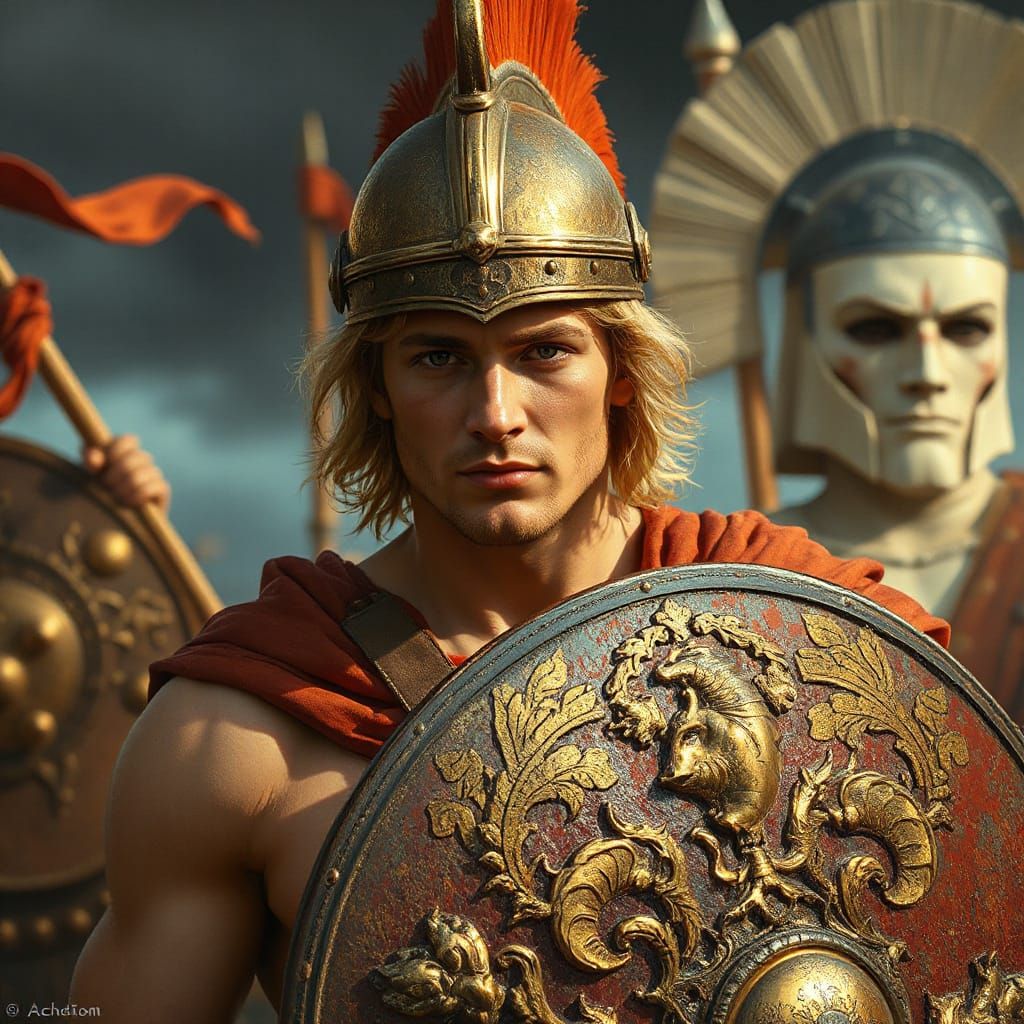 Achilles in Battle: Dark Fantasy Concept Art