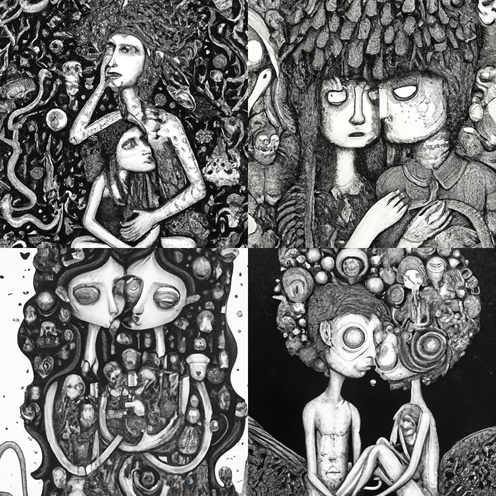 Soulmate Doodle in Black and White Gouache