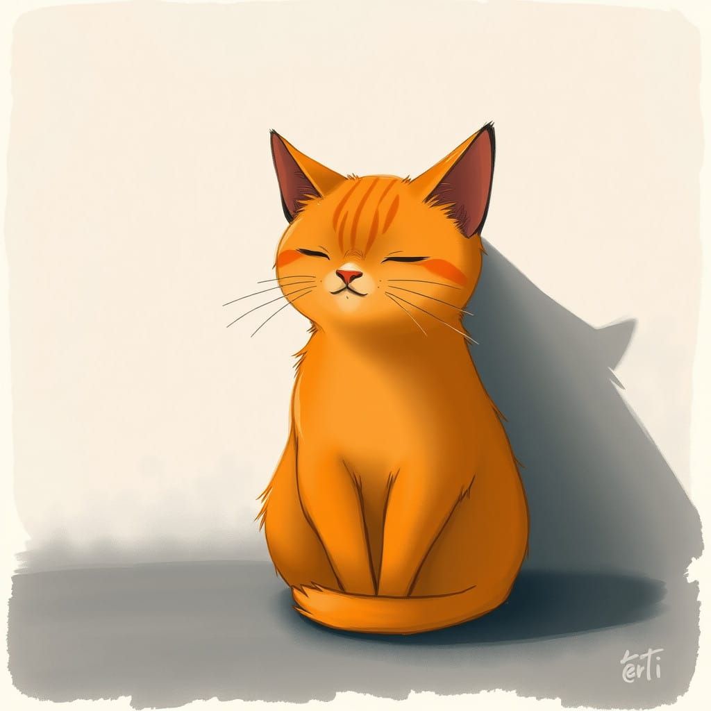 Whimsical Orange Feline in Contemplative Hush