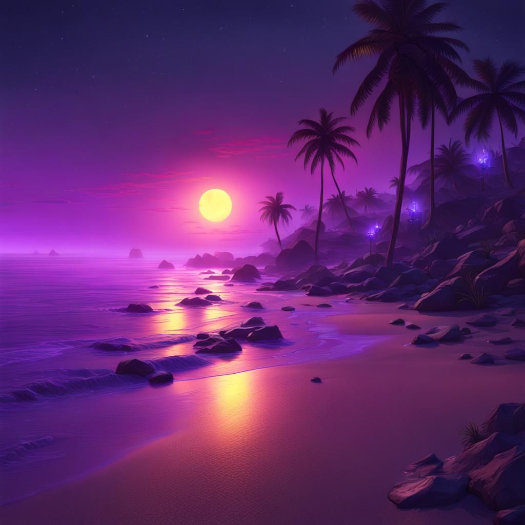 Aesthetic Beach at Night in Dark Fantasy Style