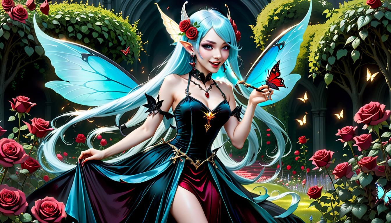 Gothic Pixie in Dark Fantasy Garden