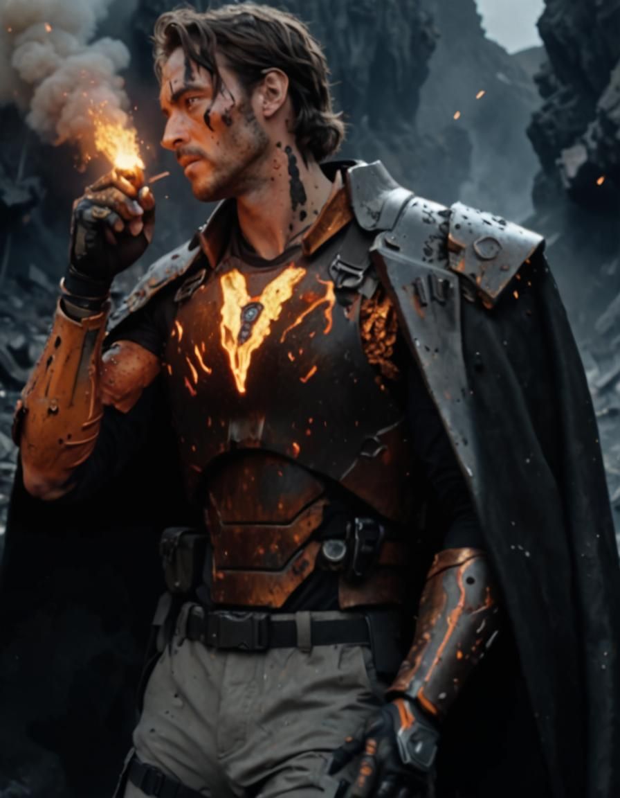 Man in Tactical Armor Running From Volcanic Eruption