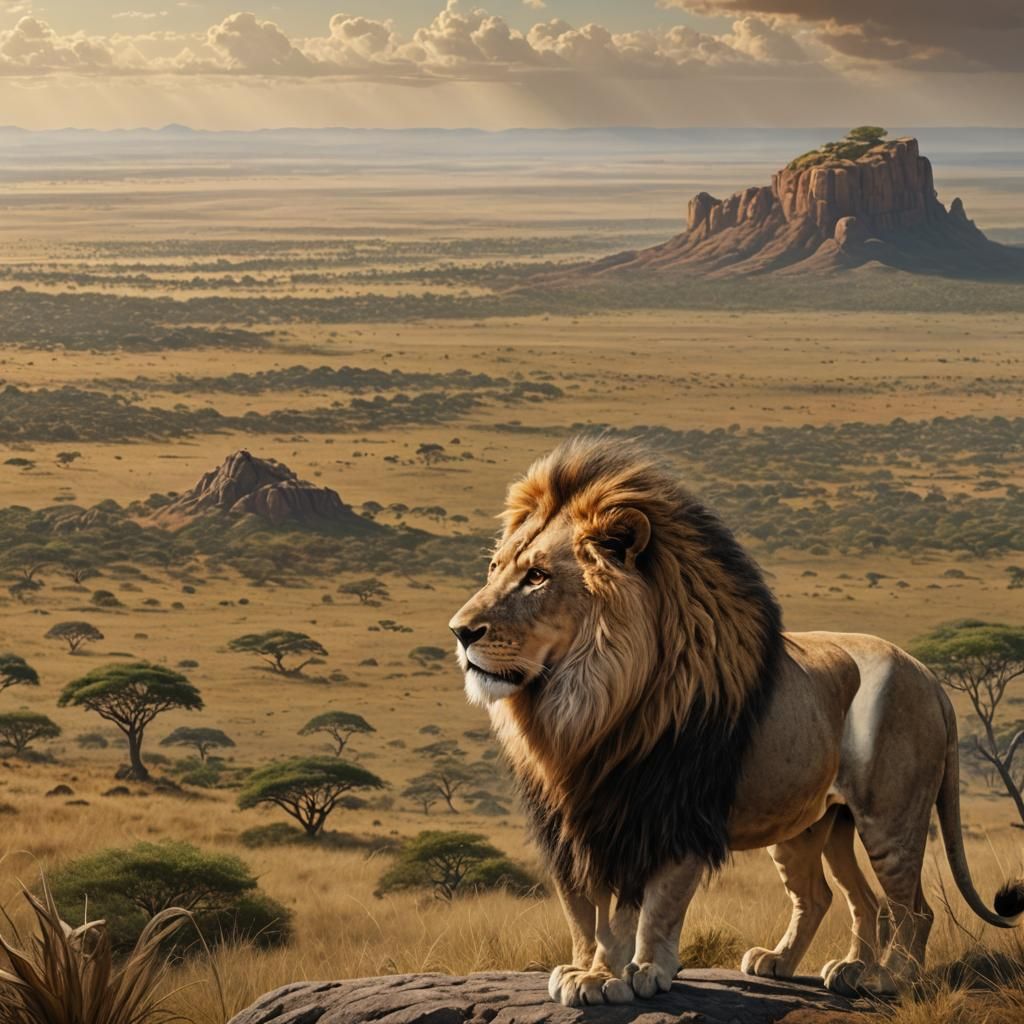 Proud Lion Overlooking Savanna Kingdom