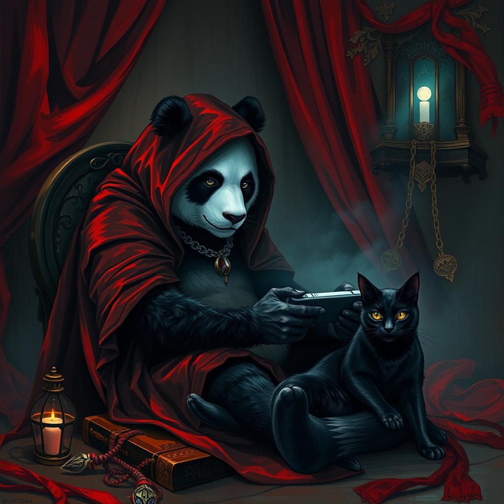 Gothic Panda Gaming with Black Cat
